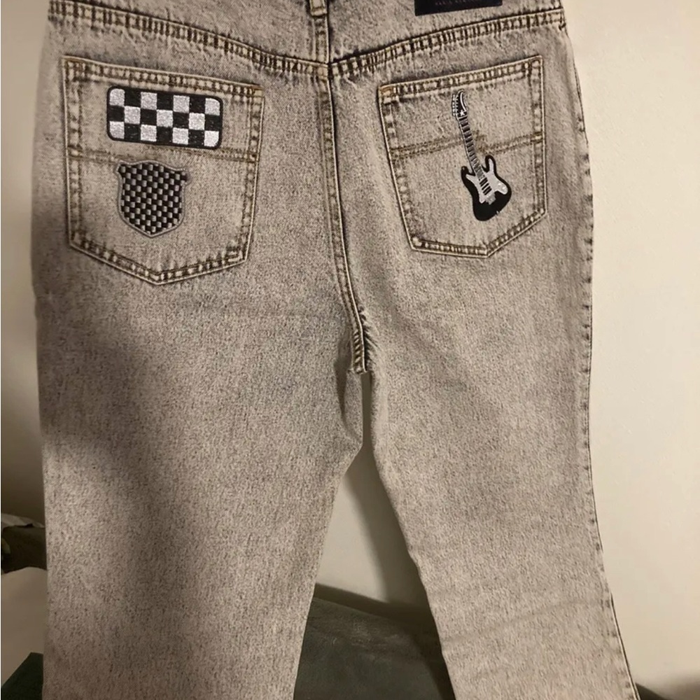 MARC JACOBS Acid Wash Jeans Embellished Patch Straight Leg High Rise Ecru 31 NWT